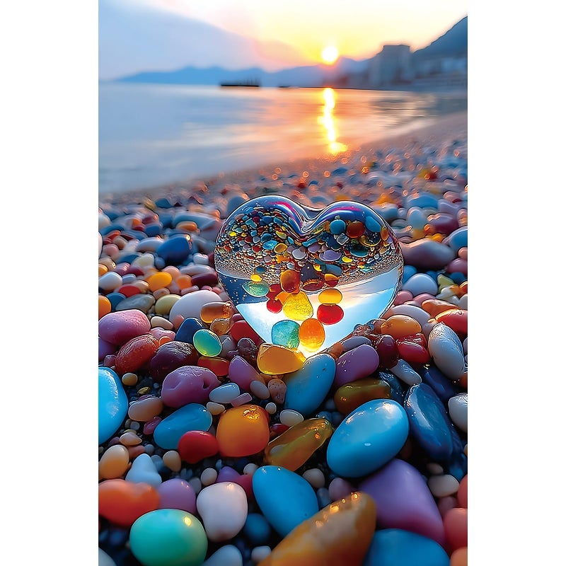 MINIWAN 500 Piece Jigsaw Puzzle for Adults Sunset Beach Scene Colorful HeartShaped Pebbles ibrant Ocean View Relaxing Coastal Landscape Challenging Puzzle for Puzzle Lovers 23x15 - Image 3