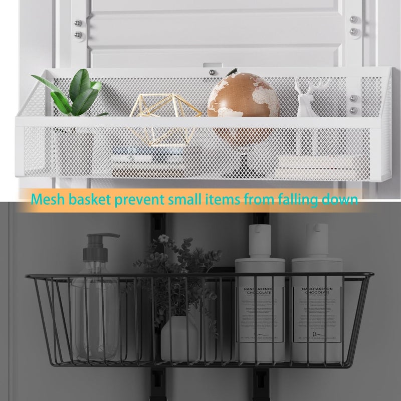 Upesitom Over Door Hook Organizer 12 Hook Over The Door Organizer with 2 Mesh Baskets - Back of Door Storage Towel Rack Space Saving Storage Organizer for Bedroom, Bathroom, Kitchen, Pantry, White - Image 4