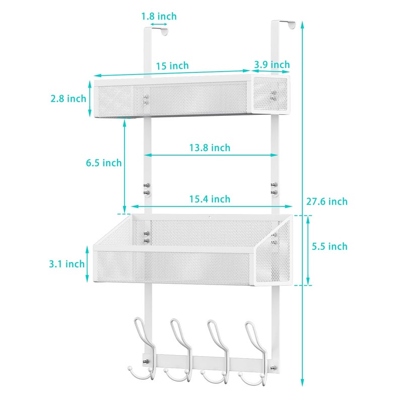 Upesitom Over Door Hook Organizer 12 Hook Over The Door Organizer with 2 Mesh Baskets - Back of Door Storage Towel Rack Space Saving Storage Organizer for Bedroom, Bathroom, Kitchen, Pantry, White - Image 5