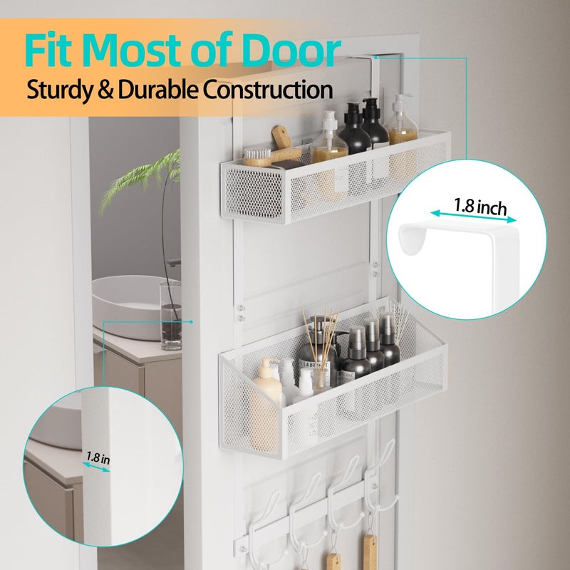 Upesitom Over Door Hook Organizer 12 Hook Over The Door Organizer with 2 Mesh Baskets - Back of Door Storage Towel Rack Space Saving Storage Organizer for Bedroom, Bathroom, Kitchen, Pantry, White - Image 3
