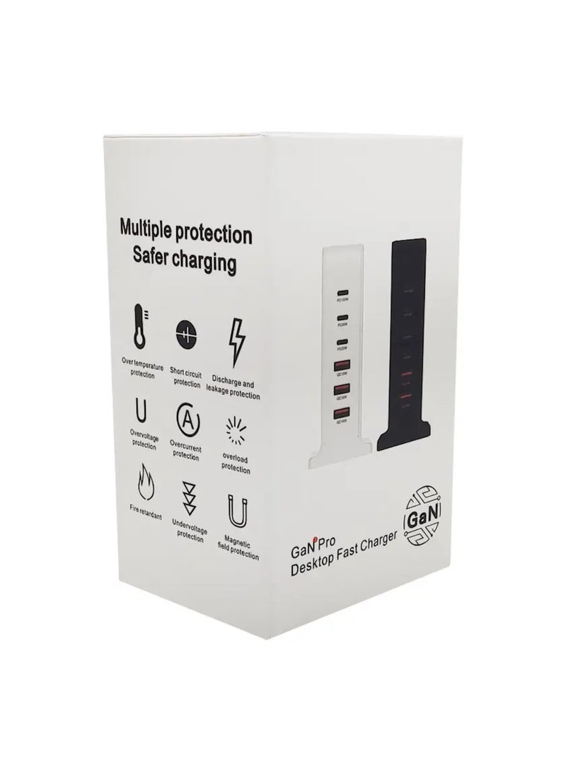 Digi Core شاحن USB متعدد، 168 وات شاحن USB C سريع، محطة شحن 8 منافذ، محطة شحن USB وType C محمولة، شاحن حائط، محول شريط طاقة 168 وات Gan USB Type C سريع، قابس متعدد الاستخدامات في المملكة المتحدة، أبيض - Image 5