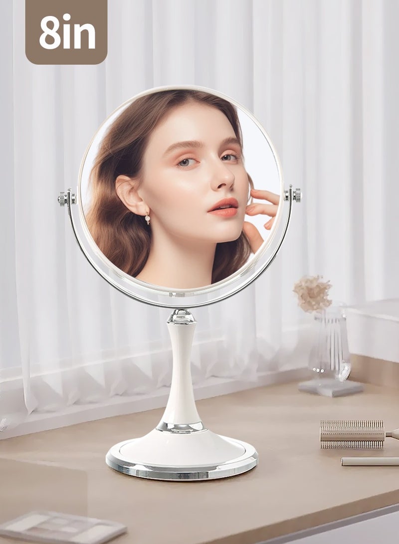 BEIRUI 8" Double Sided Makeup Mirror, 3X Magnification on One Side, 360° Rotation, Removable Base, Handheld Desktop Mirror with Stand Bathroom Shaving Mirror 21 * 33.5 * 13CM - Image 1