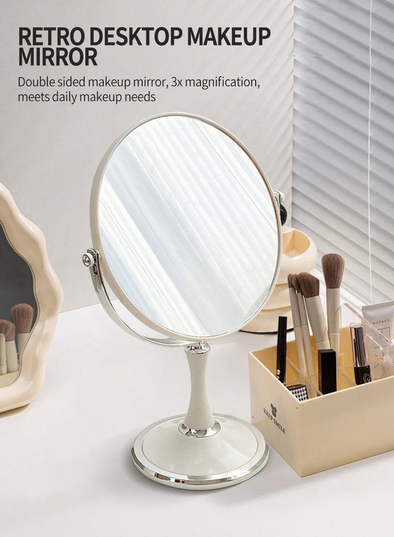 BEIRUI 8" Double Sided Makeup Mirror, 3X Magnification on One Side, 360° Rotation, Removable Base, Handheld Desktop Mirror with Stand Bathroom Shaving Mirror 21 * 33.5 * 13CM - Image 2