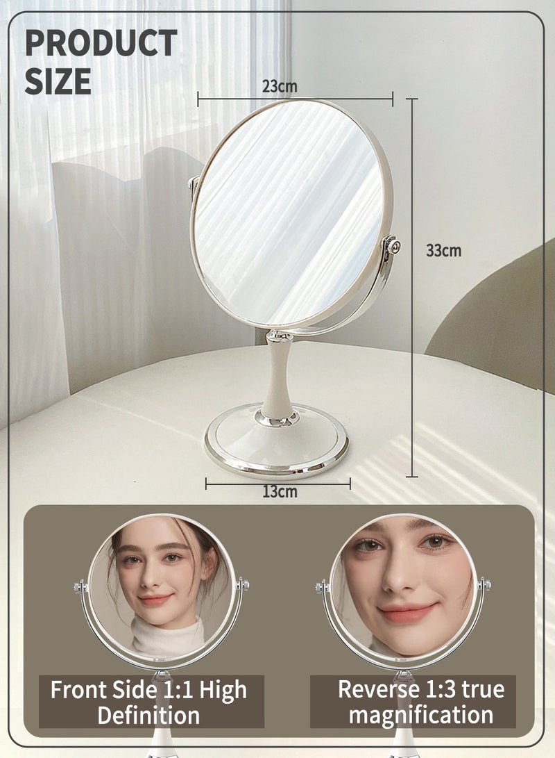 BEIRUI 8" Double Sided Makeup Mirror, 3X Magnification on One Side, 360° Rotation, Removable Base, Handheld Desktop Mirror with Stand Bathroom Shaving Mirror 21 * 33.5 * 13CM - Image 3