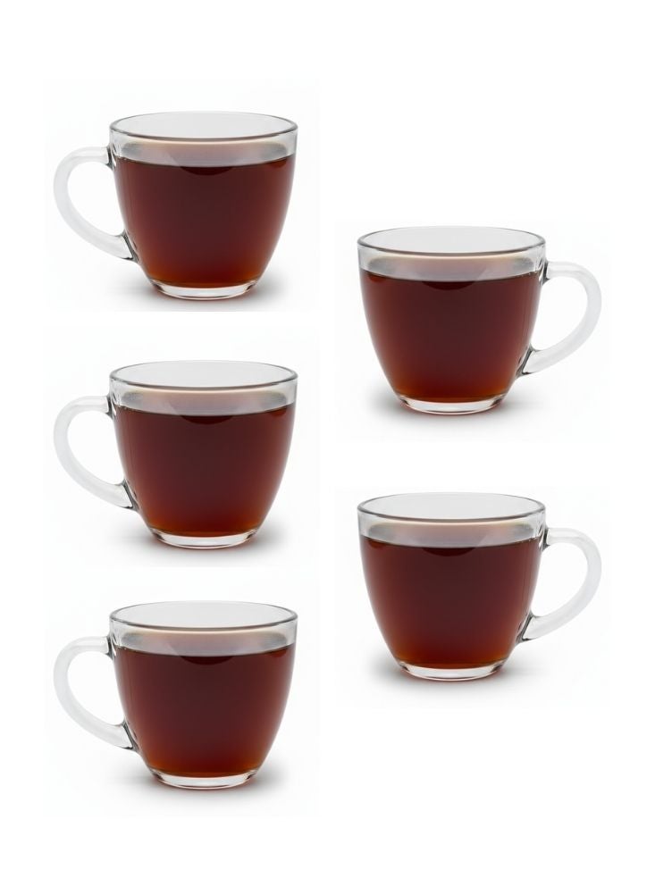 بريميم مجموعة مكونة من خمس أكواب شاي زجاجية يابانية بسيطة – تصميم عصري مستدير للمشروبات الساخنة - Image 1