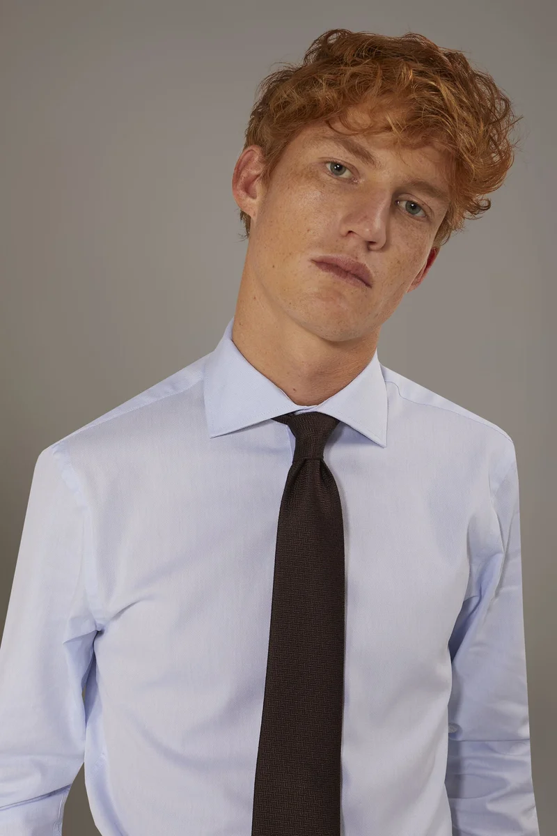 دوبل غانغر Classic shirt with french collar classic fit dobby fabric - LT Sky