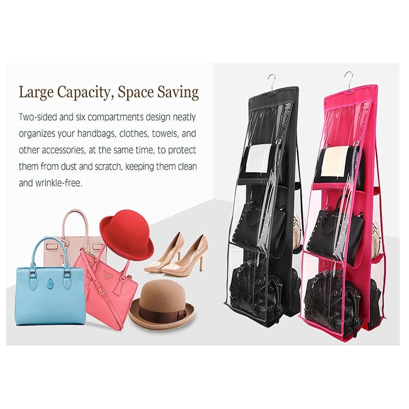 AMULAKH Hanging Handbag Organizer DustProof Storage Holder Bag Wardrobe Closet for Purse Clutch with 6 Larger Pockets Black - Image 2