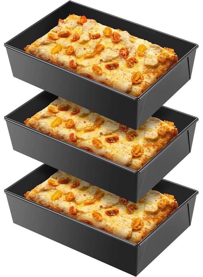 RimCereal 3 Pcs Detroit Style Pizza Pan 10 x 14 x 2.36 Inch Non Stick Rectangle Deep Pizza Pans Pre Seasoned Sicilian Style Pan Dish Bakeware Kitchenware (Black) - Image 1