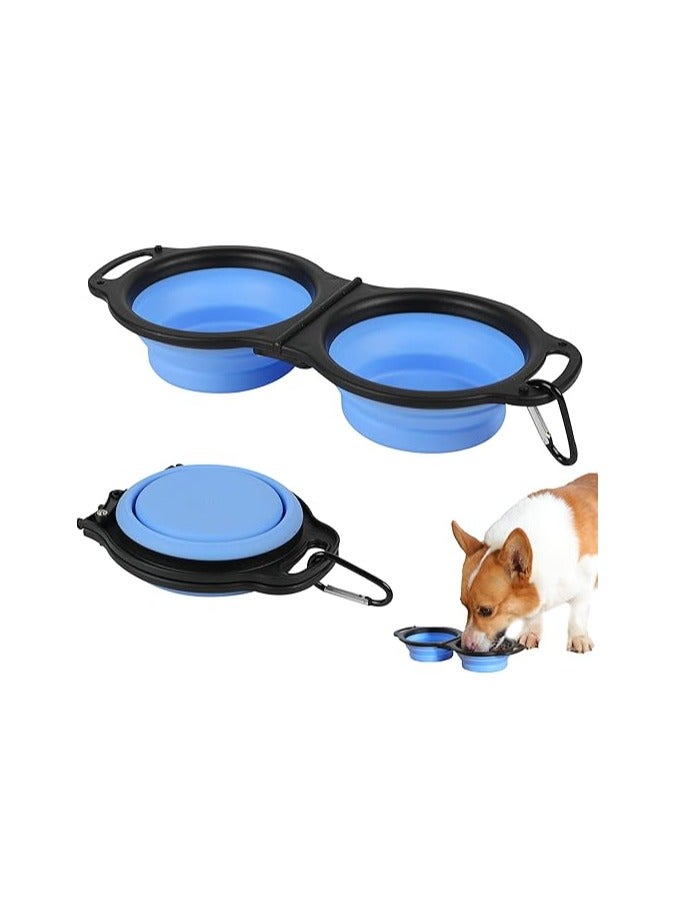 Collapsible Dog Bowls, Portable Travel Pet Feeder Bowl, 2 in 1 Expandable Silicone Pet Food u0026 Water Double Bowl, Cat Feeder Dish with Carabiner for Walking, Traveling, Hiking, Camping - Image 5