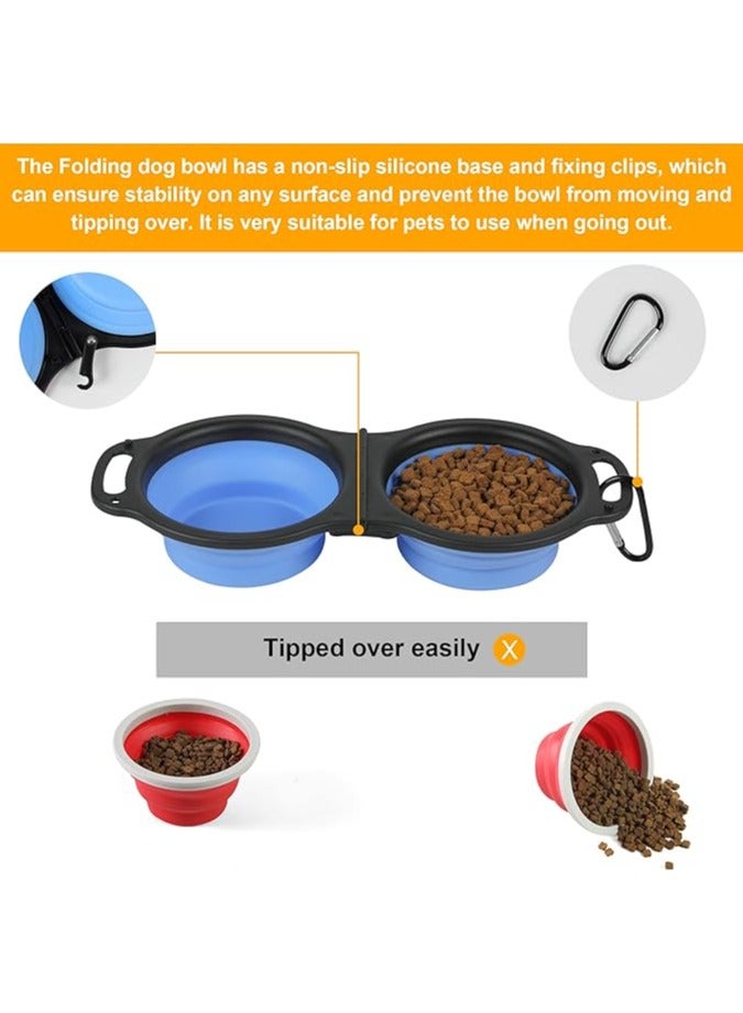 Collapsible Dog Bowls, Portable Travel Pet Feeder Bowl, 2 in 1 Expandable Silicone Pet Food u0026 Water Double Bowl, Cat Feeder Dish with Carabiner for Walking, Traveling, Hiking, Camping - Image 3