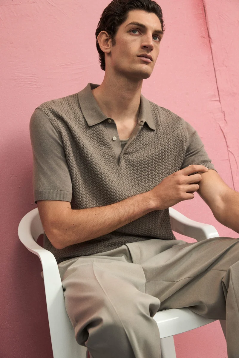 H&M Slim Fit Cable-knit polo shirt