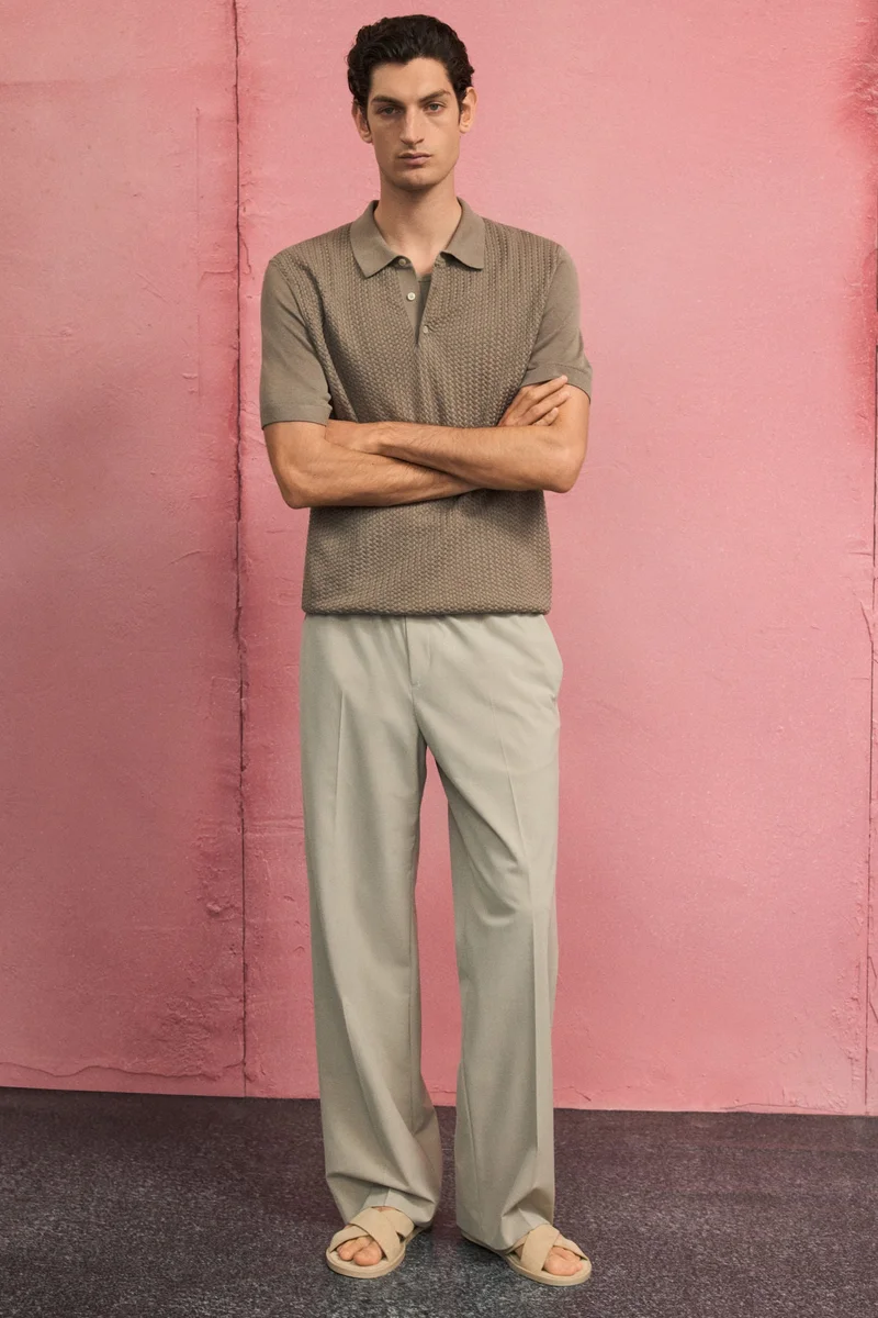 H&M Slim Fit Cable-knit polo shirt