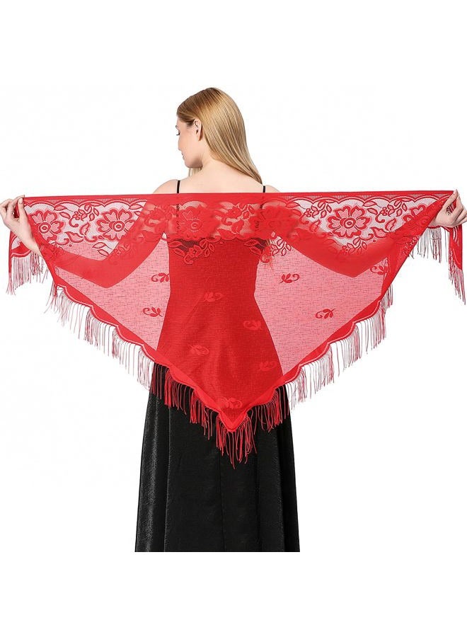 Ladiery Triangle Lace Shawls and Wraps for Evening Dresses with Tassels for Evening Party Mesh Wedding Shawls - Image 1
