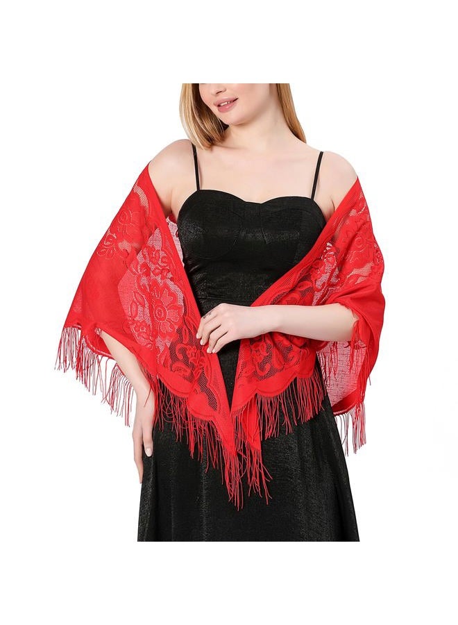 Ladiery Triangle Lace Shawls and Wraps for Evening Dresses with Tassels for Evening Party Mesh Wedding Shawls - Image 4