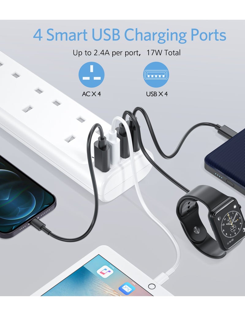لينسينت - وصلة تمديد LENCENT مع فتحات USB ، 4 منافذ توصيل الطاقة مع 4 منافذ USB ، تمديد قابس متعدد الطاقة مع سلك تمديد مضفر 1.8 متر للمكتب المنزلي ، 3250 وات 13 أمبير - Image 1