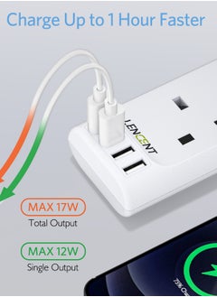 لينسينت وصلة تمديد LENCENT مع فتحات USB ، 4 منافذ توصيل الطاقة مع 4 منافذ USB ، تمديد قابس متعدد الطاقة مع سلك تمديد مضفر 1.8 متر للمكتب المنزلي ، 3250 وات 13 أمبير  - Image 3