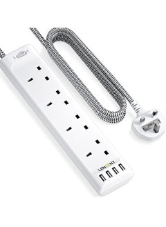 لينسينت وصلة تمديد LENCENT مع فتحات USB ، 4 منافذ توصيل الطاقة مع 4 منافذ USB ، تمديد قابس متعدد الطاقة مع سلك تمديد مضفر 1.8 متر للمكتب المنزلي ، 3250 وات 13 أمبير  - Image 1