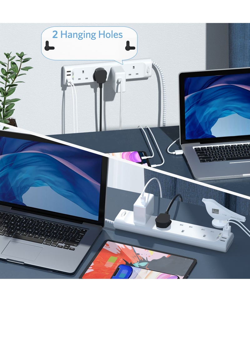 لينسينت - وصلة تمديد LENCENT مع فتحات USB ، 4 منافذ توصيل الطاقة مع 4 منافذ USB ، تمديد قابس متعدد الطاقة مع سلك تمديد مضفر 1.8 متر للمكتب المنزلي ، 3250 وات 13 أمبير - Image 1