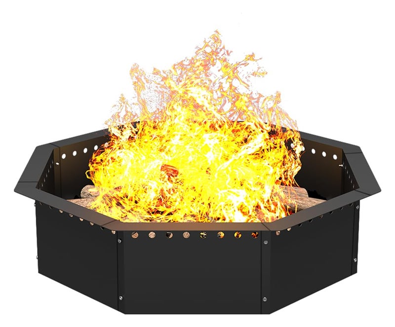 Mocomax Smokeless Fire Pit Ring 35-Inch Outer 31-Inch Inner Diameter, Large Solid Steel Firepit Liner for Outside Wood Burning, DIY Campfire Ring Above or In-Ground for Outdoor, Octagonal - Image 1