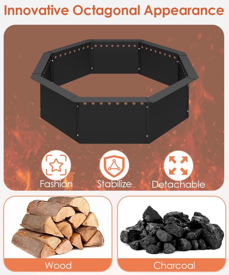 Mocomax Smokeless Fire Pit Ring 35-Inch Outer 31-Inch Inner Diameter, Large Solid Steel Firepit Liner for Outside Wood Burning, DIY Campfire Ring Above or In-Ground for Outdoor, Octagonal - Image 2