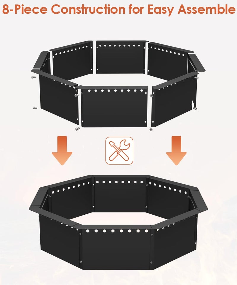 Mocomax Smokeless Fire Pit Ring 35-Inch Outer 31-Inch Inner Diameter, Large Solid Steel Firepit Liner for Outside Wood Burning, DIY Campfire Ring Above or In-Ground for Outdoor, Octagonal - Image 5