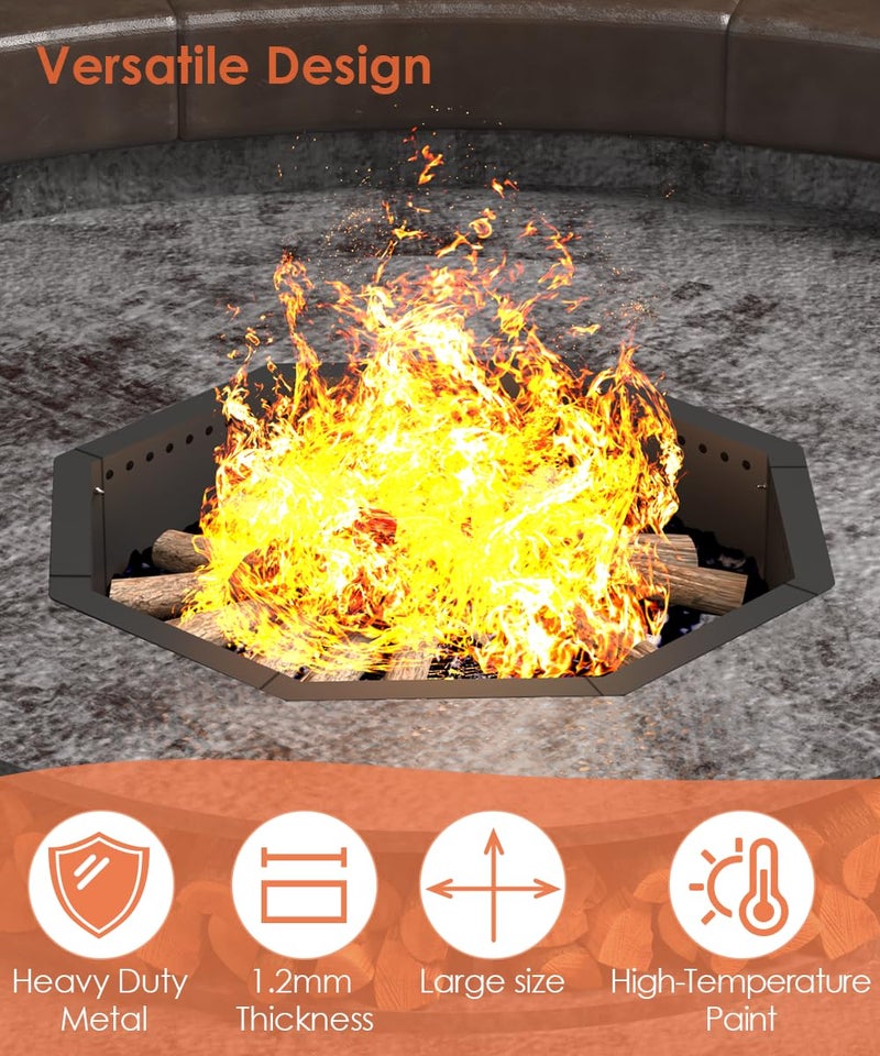 Mocomax Smokeless Fire Pit Ring 35-Inch Outer 31-Inch Inner Diameter, Large Solid Steel Firepit Liner for Outside Wood Burning, DIY Campfire Ring Above or In-Ground for Outdoor, Octagonal - Image 4