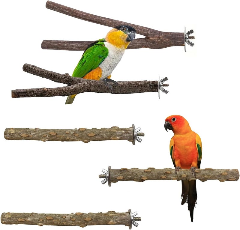 Ompinda Wood Bird Perches Platform,Ompinda 5 Pieces Natural Wood Bird Parrot Perch Stand Parakeet Climbing Standing Branches for Parrotlets Budgies Cockatiels Parakeets Lovebirds - Image 1