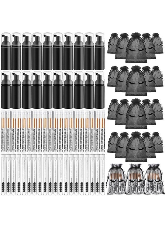 Zhehao 80 Pcs Lash Shampoo Bottle Brushes Set 20 Eyelash Shampoo Dispensers 20 Reusable Eyelash Aftercare Bag 20 Empty Lash Brushes Pipes 20 Lash Shampoo Brushes Girls Valentines Gift(Black) - Image 1