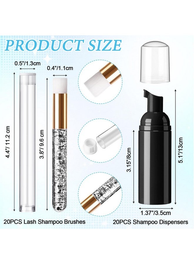 Zhehao 80 Pcs Lash Shampoo Bottle Brushes Set 20 Eyelash Shampoo Dispensers 20 Reusable Eyelash Aftercare Bag 20 Empty Lash Brushes Pipes 20 Lash Shampoo Brushes Girls Valentines Gift(Black) - Image 2