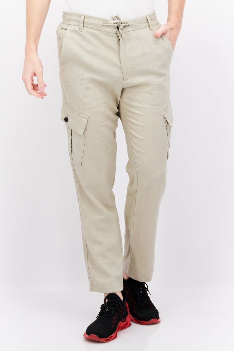 Threadbare Men Regular Fit Solid Drawstring Pants, Beige - Image 1