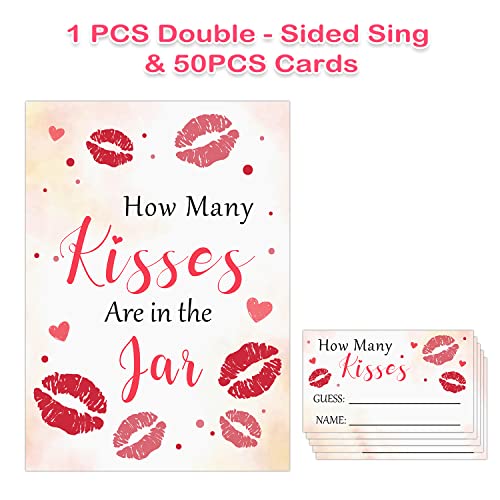 ALodr How Many Kisses are in The Jar-Baby Shower, Bridal Shower, Birthday, Christmas, Graduation Season Funny Party Game- Game Cards Kit (1 Sign & 50 Cards) - Image 2