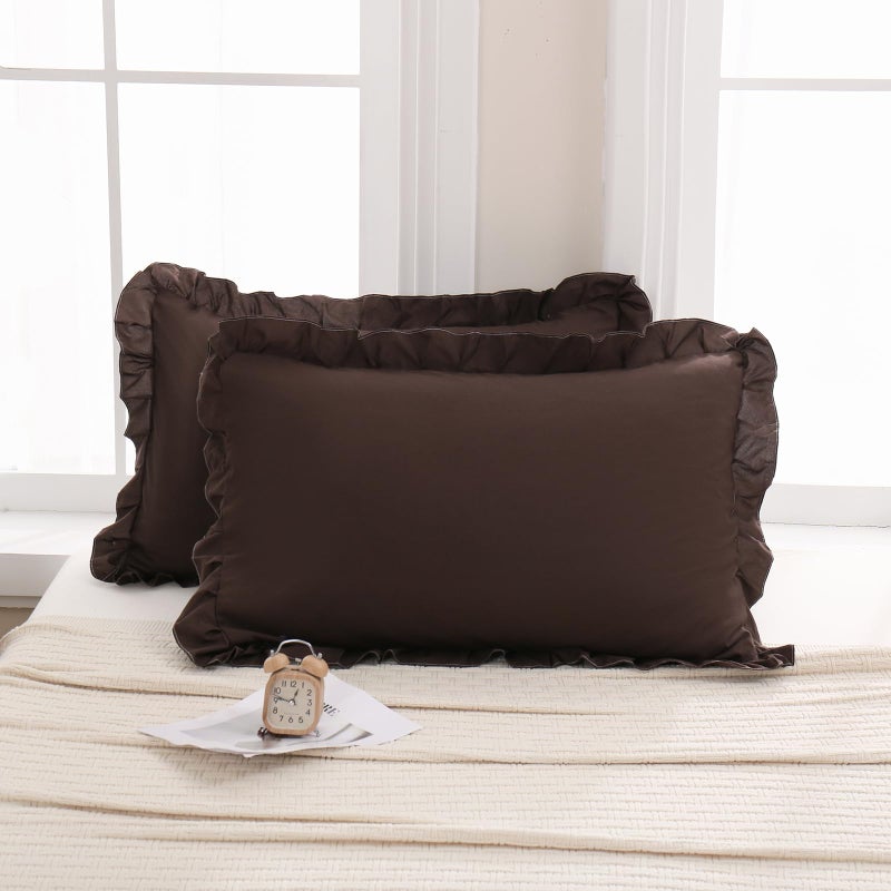 Merryword Dark Brown Pillow Shams Chocolate King Pillowcases Cute Pillow Cover Set of 2 Soft Shabby Chic Ruffled Pillowcases 2 Pack (King (20''x36'')  Chocolate) - Image 4