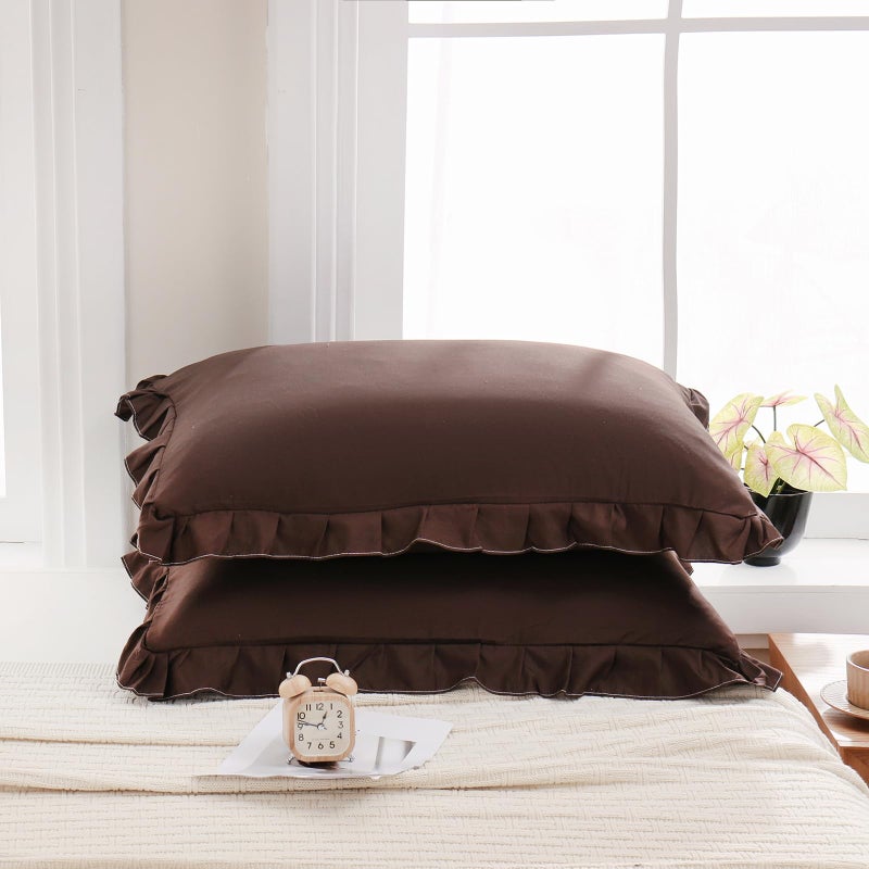 Merryword Dark Brown Pillow Shams Chocolate King Pillowcases Cute Pillow Cover Set of 2 Soft Shabby Chic Ruffled Pillowcases 2 Pack (King (20''x36'')  Chocolate) - Image 2