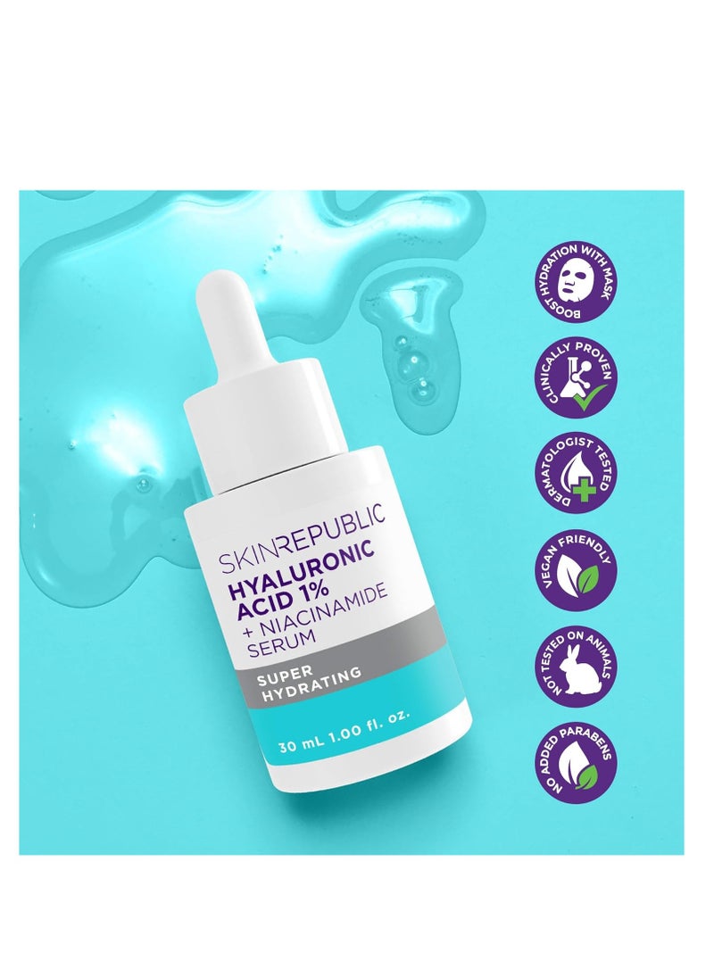 SKIN REPUBLIC - Hyaluronic Acid 1% + Niacinamide Face Serum, 30ml - Proven to Improve Skin’s Overall Appearance - Image 1