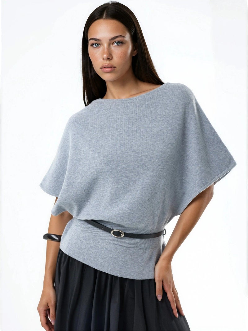 Qustyle QU STYLE Belted Crew Neck Ribbed Knit Sweater - Image 1