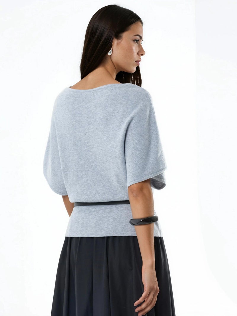 Qustyle QU STYLE Belted Crew Neck Ribbed Knit Sweater - Image 3