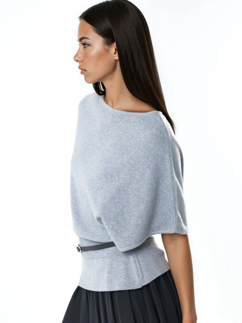 Qustyle QU STYLE Belted Crew Neck Ribbed Knit Sweater - Image 2