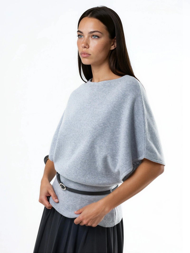 Qustyle QU STYLE Belted Crew Neck Ribbed Knit Sweater - Image 4