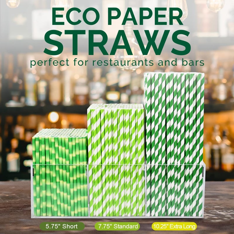 chunspak [1000 Count] 7.75 Inch Green/White Striped Paper Drinking Straws Bulk  100% Biodegradable - Image 4