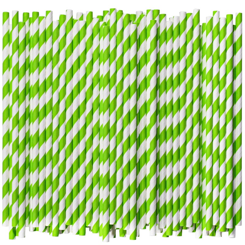 chunspak [1000 Count] 7.75 Inch Green/White Striped Paper Drinking Straws Bulk  100% Biodegradable - Image 1