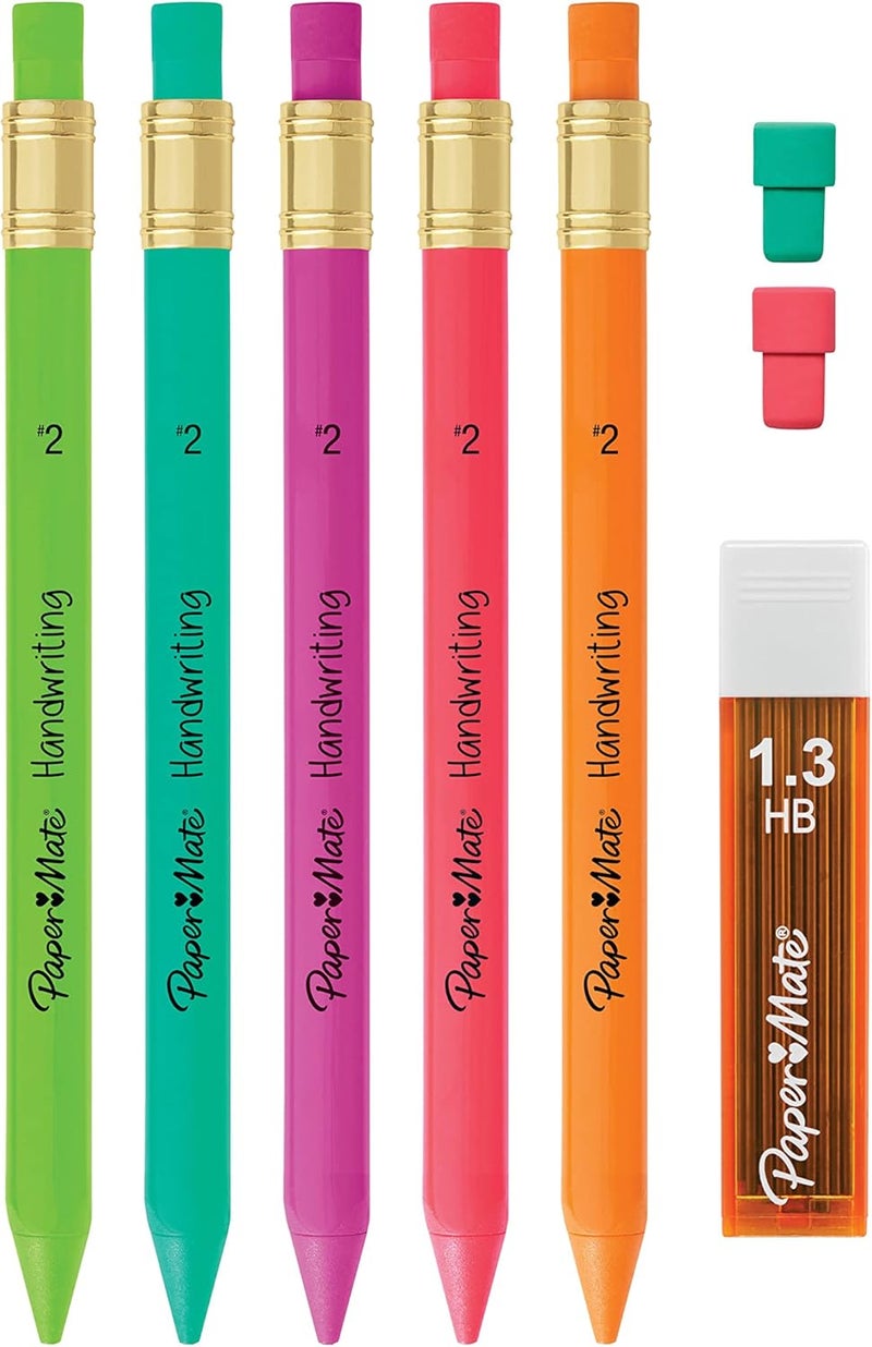 Papermate Handwriting Triangular Mechanical Pencil Set with Lead & Eraser Refills, 1.3mm, School Supplies, Office Supplies, Sketching Pencils, Drafting Pencil, Fun Barrel Colors, 8 Count (Pack of 2) - Image 4