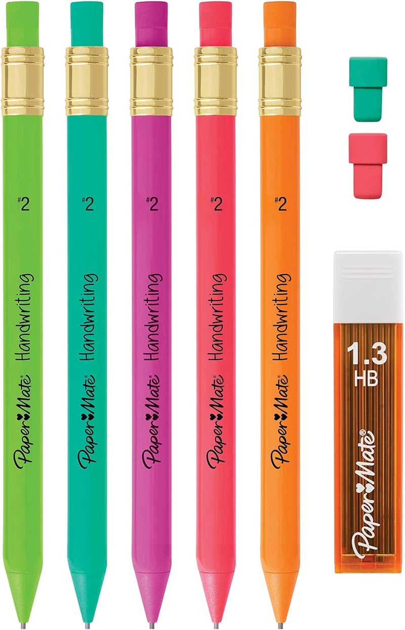 Papermate Handwriting Triangular Mechanical Pencil Set with Lead & Eraser Refills, 1.3mm, School Supplies, Office Supplies, Sketching Pencils, Drafting Pencil, Fun Barrel Colors, 8 Count (Pack of 2) - Image 3
