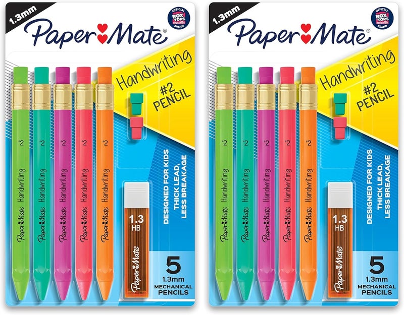 Papermate Handwriting Triangular Mechanical Pencil Set with Lead & Eraser Refills, 1.3mm, School Supplies, Office Supplies, Sketching Pencils, Drafting Pencil, Fun Barrel Colors, 8 Count (Pack of 2) - Image 1