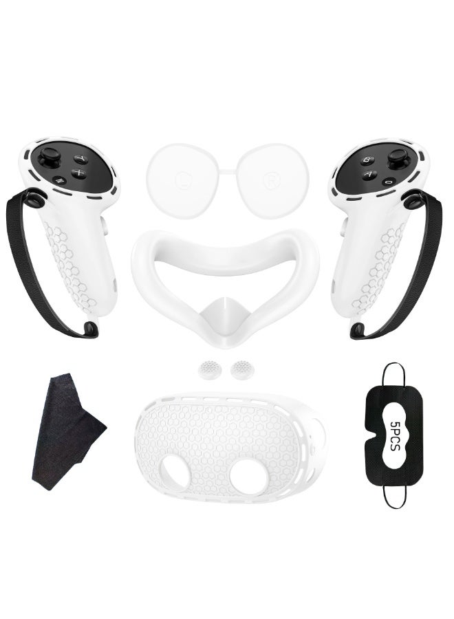 VR Accessories Set for Meta Quest 3, 7-in-1 Protective Kit with Controller Grip Covers, Face Cushion, Lens Protector, Silicone Shell & Thumb Caps