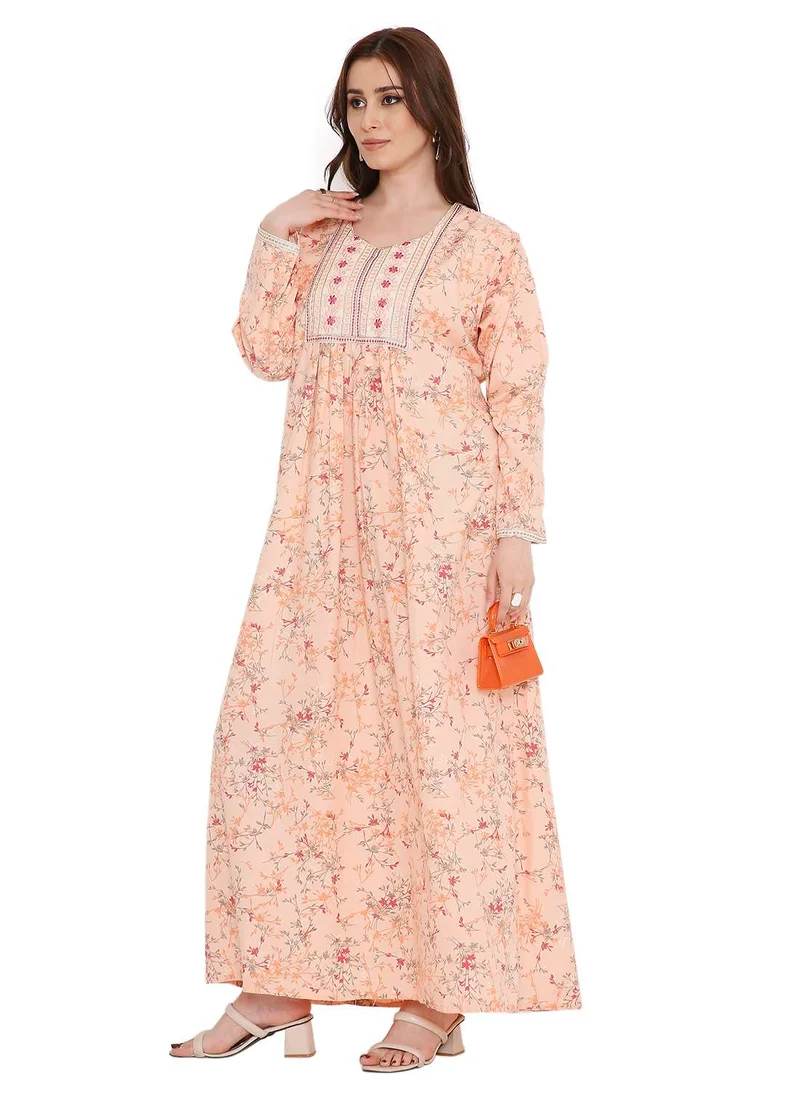 HANA & SARA UNIQUE THRAED EMBROIDERY AND CLASSIC PRINTED LONG SLEEVES ARABIC KAFTAN FARASHA JALABIYA DRESSES