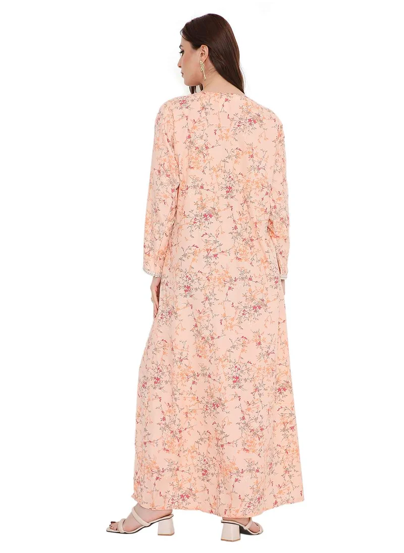 HANA & SARA UNIQUE THRAED EMBROIDERY AND CLASSIC PRINTED LONG SLEEVES ARABIC KAFTAN FARASHA JALABIYA DRESSES