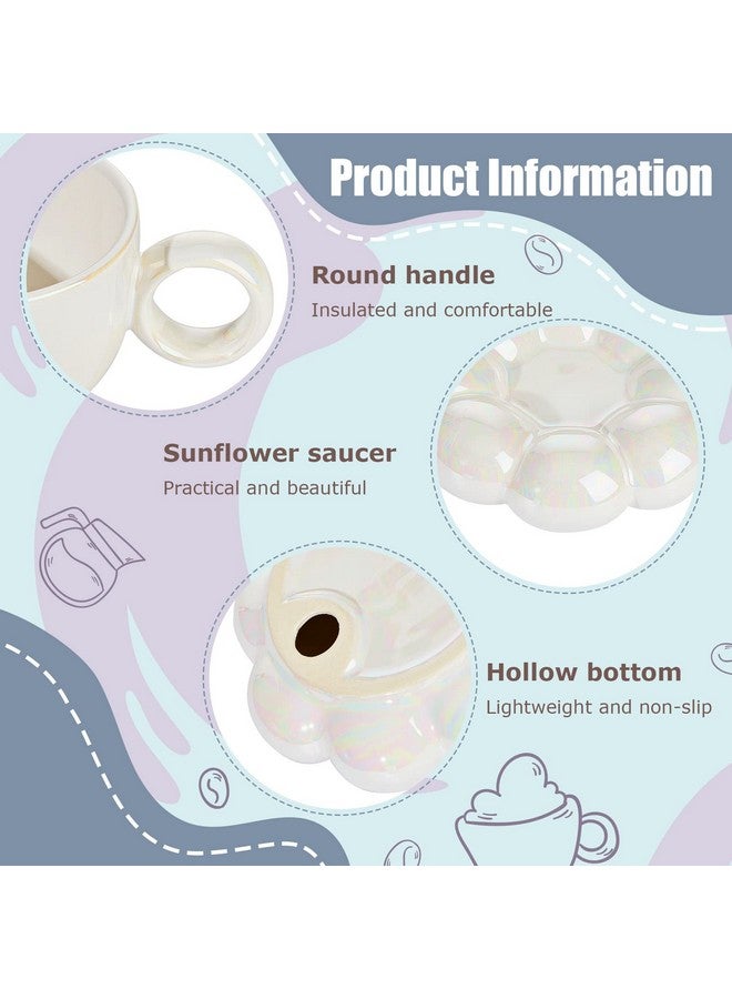 Tessco 2 Pieces Ceramic Cloud Mug Cute Cup with Coaster 7oz Cute Ceramic Coffee Mug with Saucer Set for Christmas Gift Office Home Coffee Tea Latte Milk Winter, Pink and Pearl White(Sunflower) - Image 3