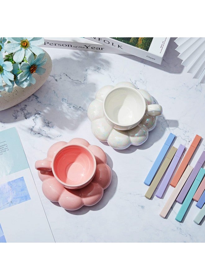 Tessco 2 Pieces Ceramic Cloud Mug Cute Cup with Coaster 7oz Cute Ceramic Coffee Mug with Saucer Set for Christmas Gift Office Home Coffee Tea Latte Milk Winter, Pink and Pearl White(Sunflower) - Image 5