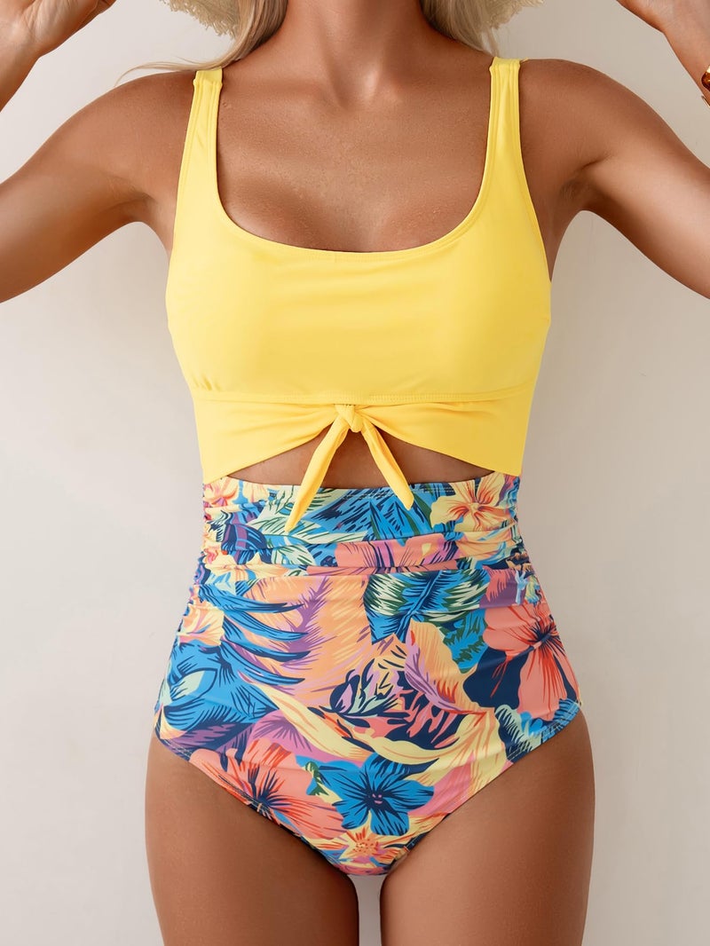 Eomenie Women's One Piece Swimsuit Tummy Control Slimming Bathing Suit Cutout Tie Knot Swimwear - Image 3