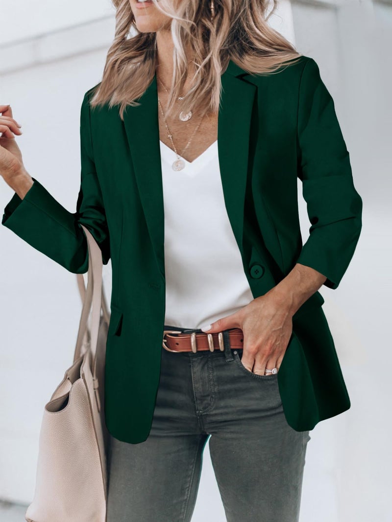 Cicy Bell Womens Casual Blazers Open Front Long Sleeve Work Office Suit Jackets Blazer Dark Green - Image 2